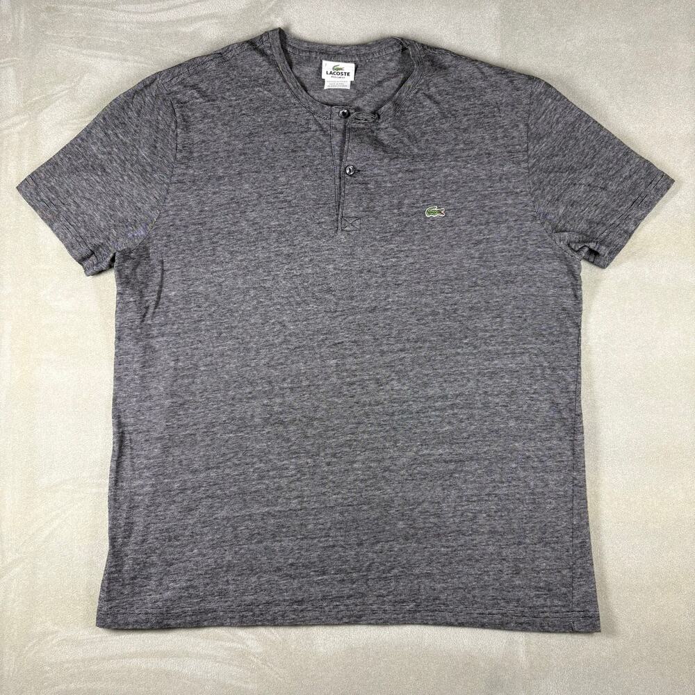 Lacoste Mens Gray Henley T Shirt Size 7‎ XL Regular Fit Short Sleeve Peru